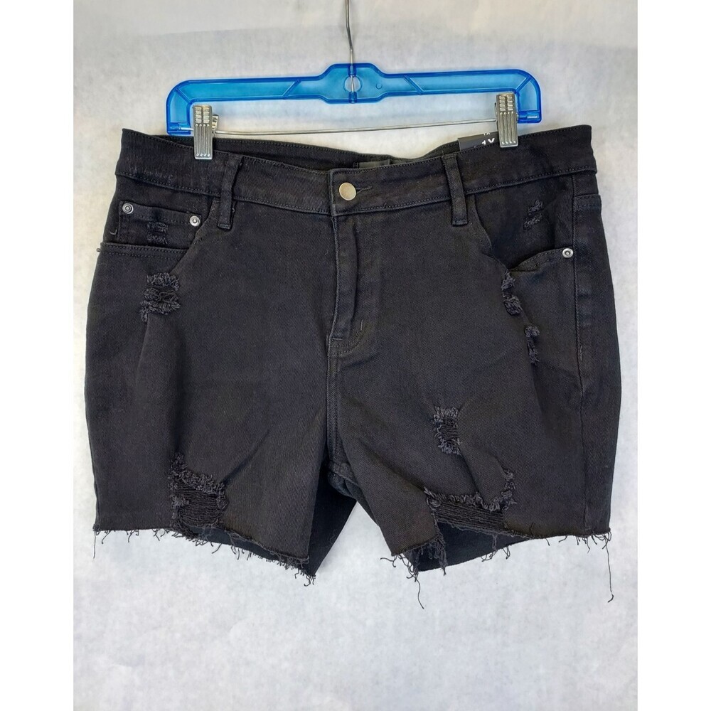 Fashion Nova Izzy Mid Rise Jean Shorts Women's 1X Distressed Denim Cut-Offs NEW